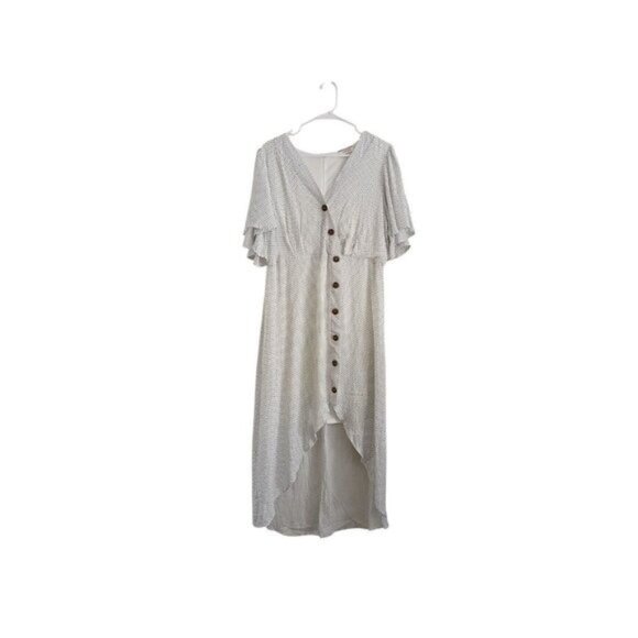 Andree by Unit Womens XL Dress White Polka Dot Short Sleeve Hi-low Cottagecore - Picture 1 of 7